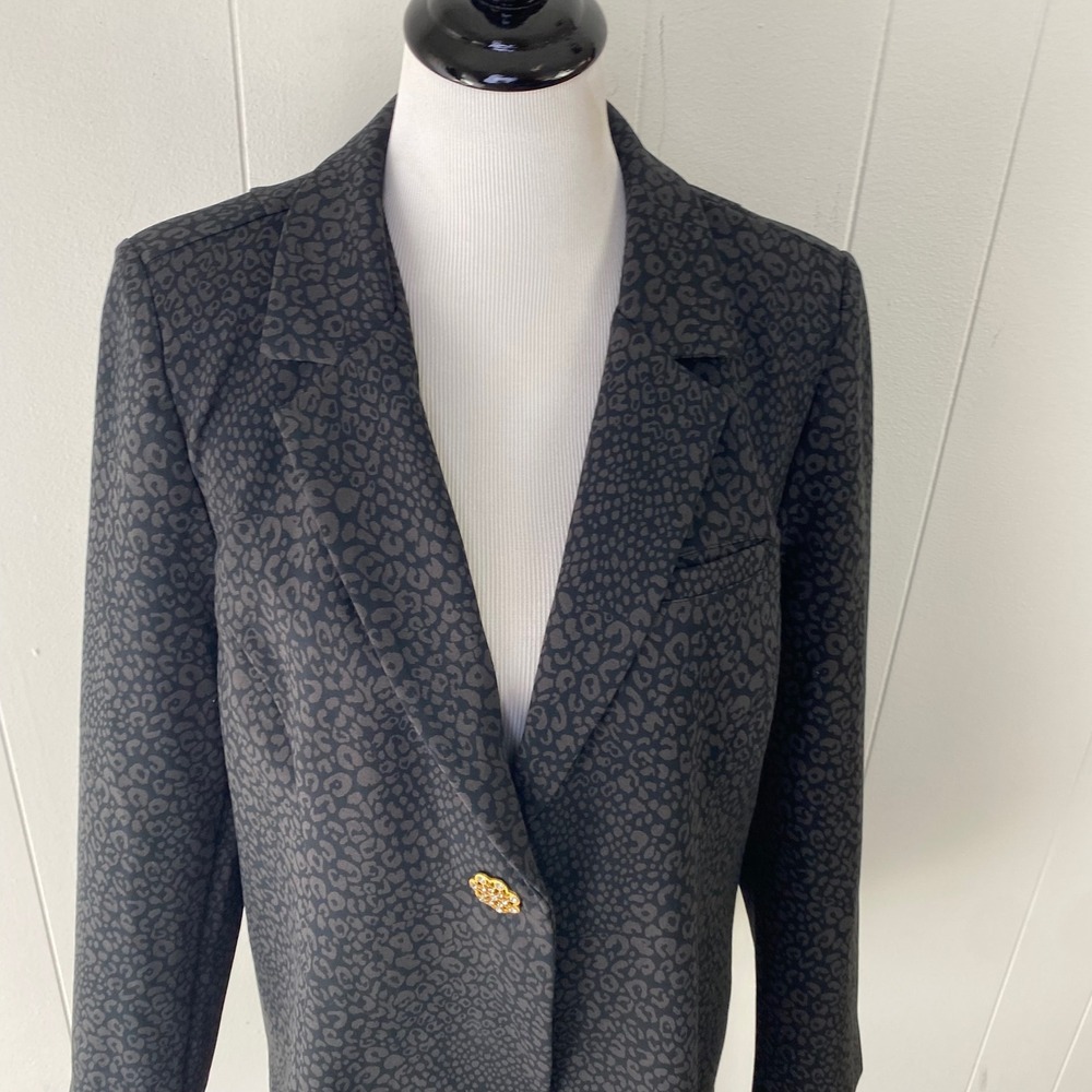 Soft Surroundings Black Leopard Print Blazer Gold Button Large Petite LP - Picture 12 of 12